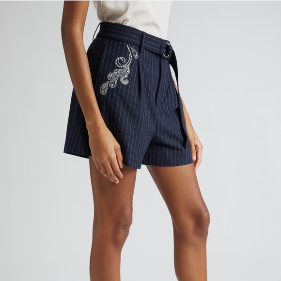 Cinq à Sept Rebecca Paisley Motif Pinstripe Shorts Shorts - Picture 3 of 9